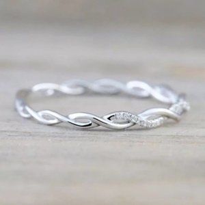 White Gold Delicate Twisted Eternity Band Ring